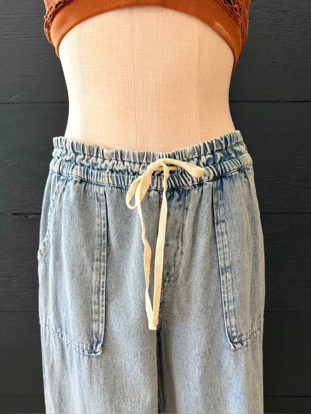 O’Neill Sevie Denim Pants in Drifter Light Blue Denim Wide Leg Pants Size M